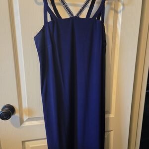 Dress Barn Strapless Navy Dress with Embellished Straps